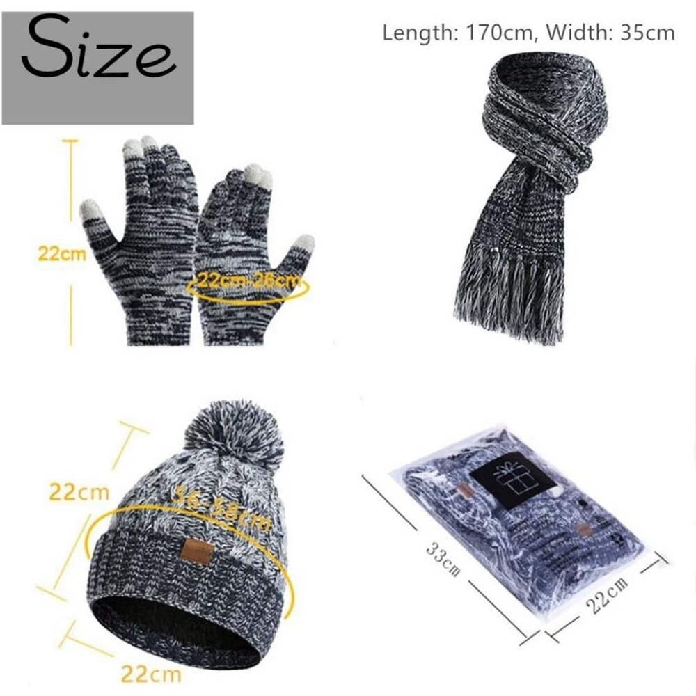 Women's Cream Winter Warm Skull Caps Knit Gloves Beanie Neck Scarves 3 Set - Picture 4 of 6